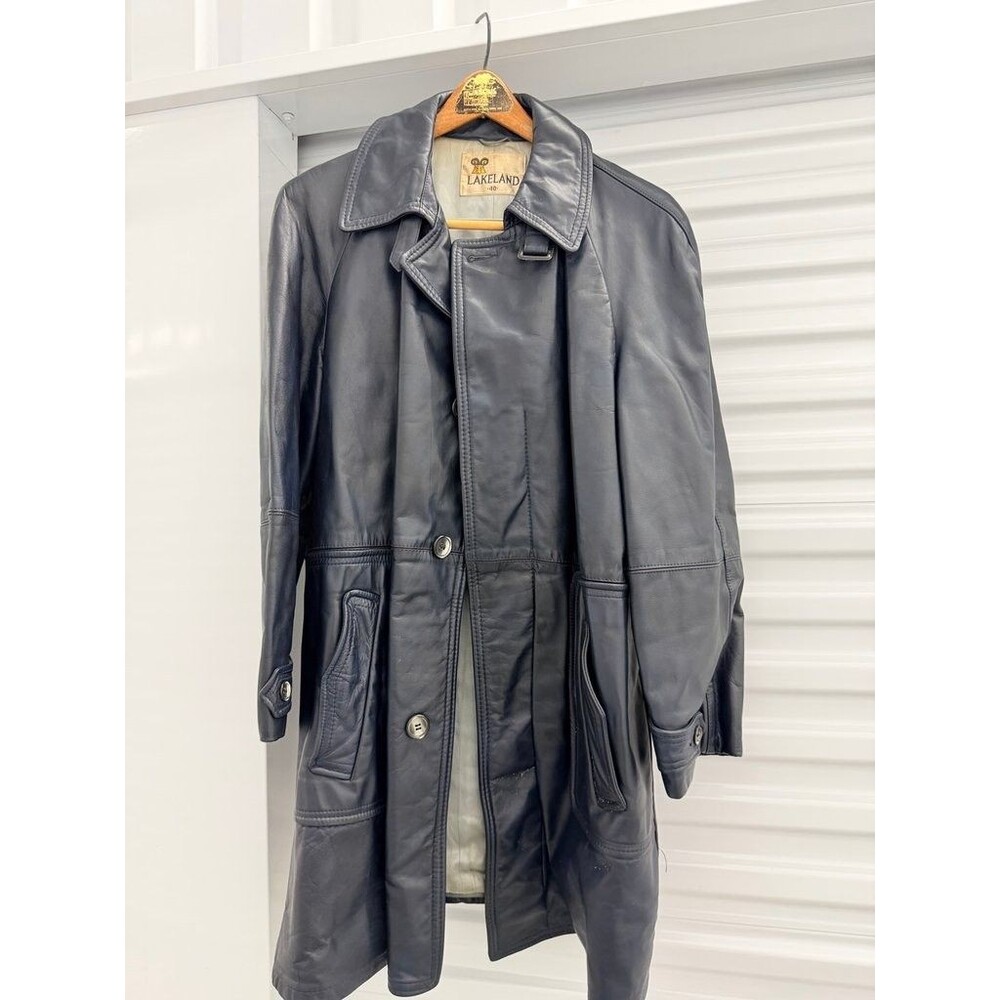 Lakeland Navy Leather Coat Size 40